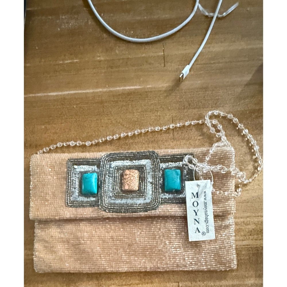 Moyna Hand-Beaded Clutch with Turquoise Accents